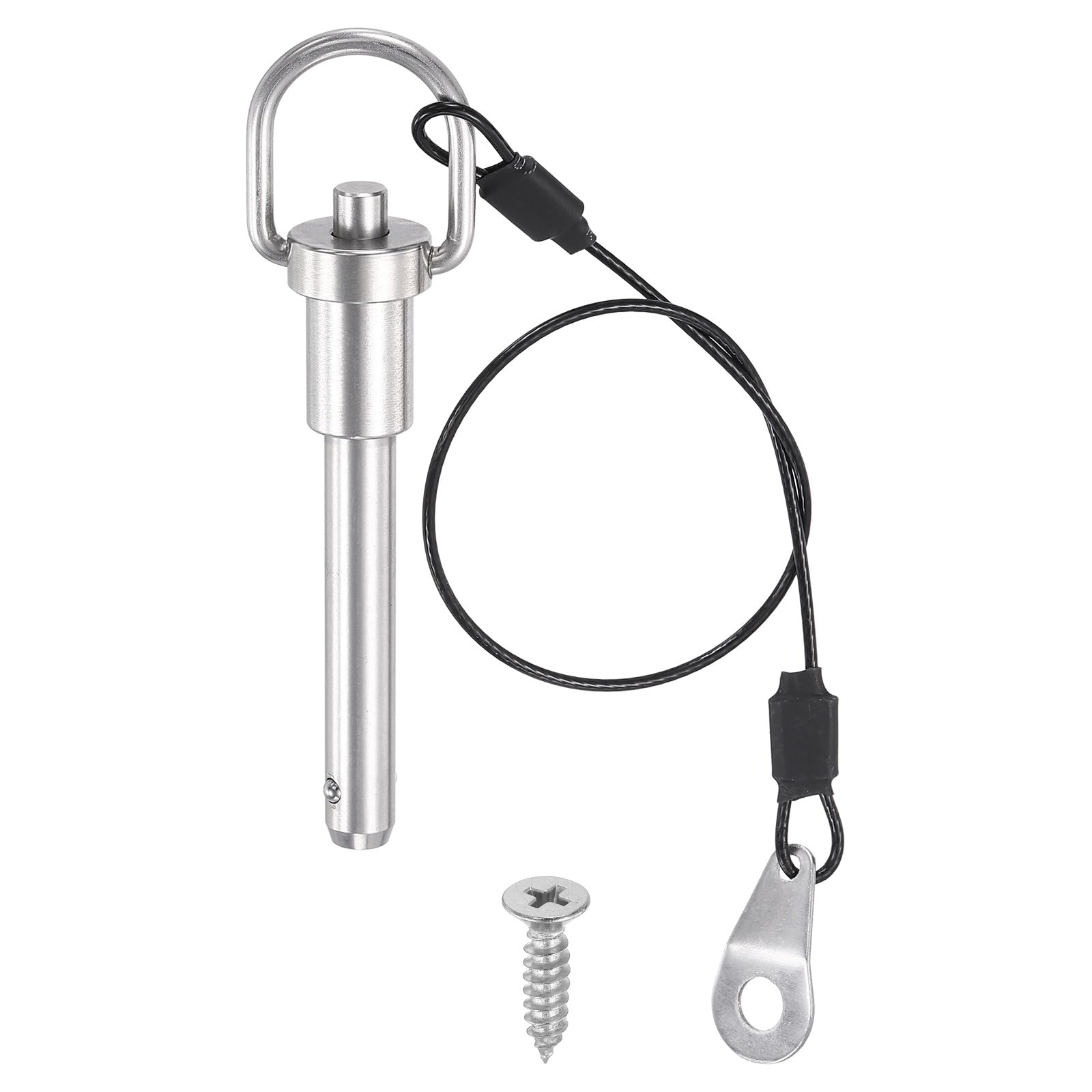 PATIKIL Quick Release Pin, 304 Stainless Steel Ring Handle Ball Locking Pin and Anti-loss Strap for Various Equipment Assembly Repair 0.31" Dia x 1-9/16" Useable Length (8x40mm)
