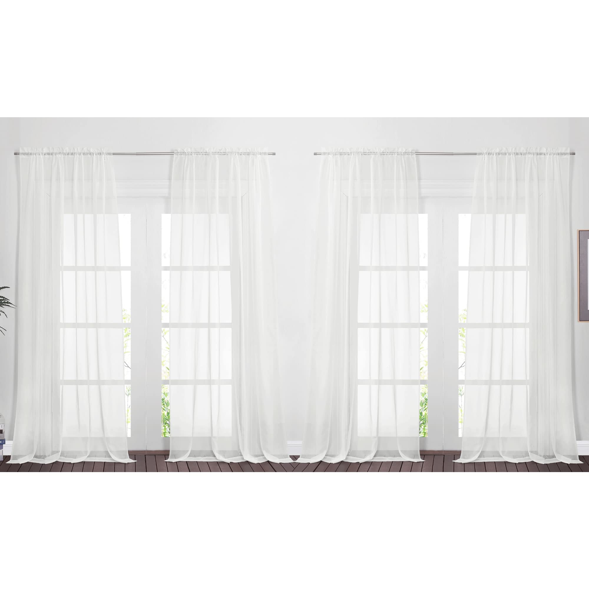 NICETOWN Voile Sheer Window Curtains for Bedroom, Rod Pocket Elegant Airy Sheer Curtains Sweep the Floor for Living Room, W60 x L95, 4 Panels, Ivory