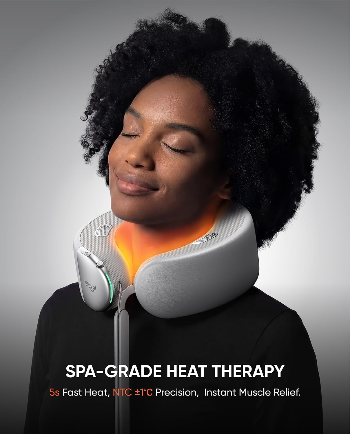 Bluvol Nest 10 Ultra Immersive Heated Neck Massager, Therapist-Style Deep Tissue Pain Relief, 360° Spatial Audio, Cordless Massager for TV Watching, Gaming, Office Work, Silver