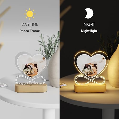 Miniatura 5 de LUCKOR Regalos personalizados para el día de San Valentín para él y ella, marco de fotos acrílico personalizado con luz LED, regalos románticos