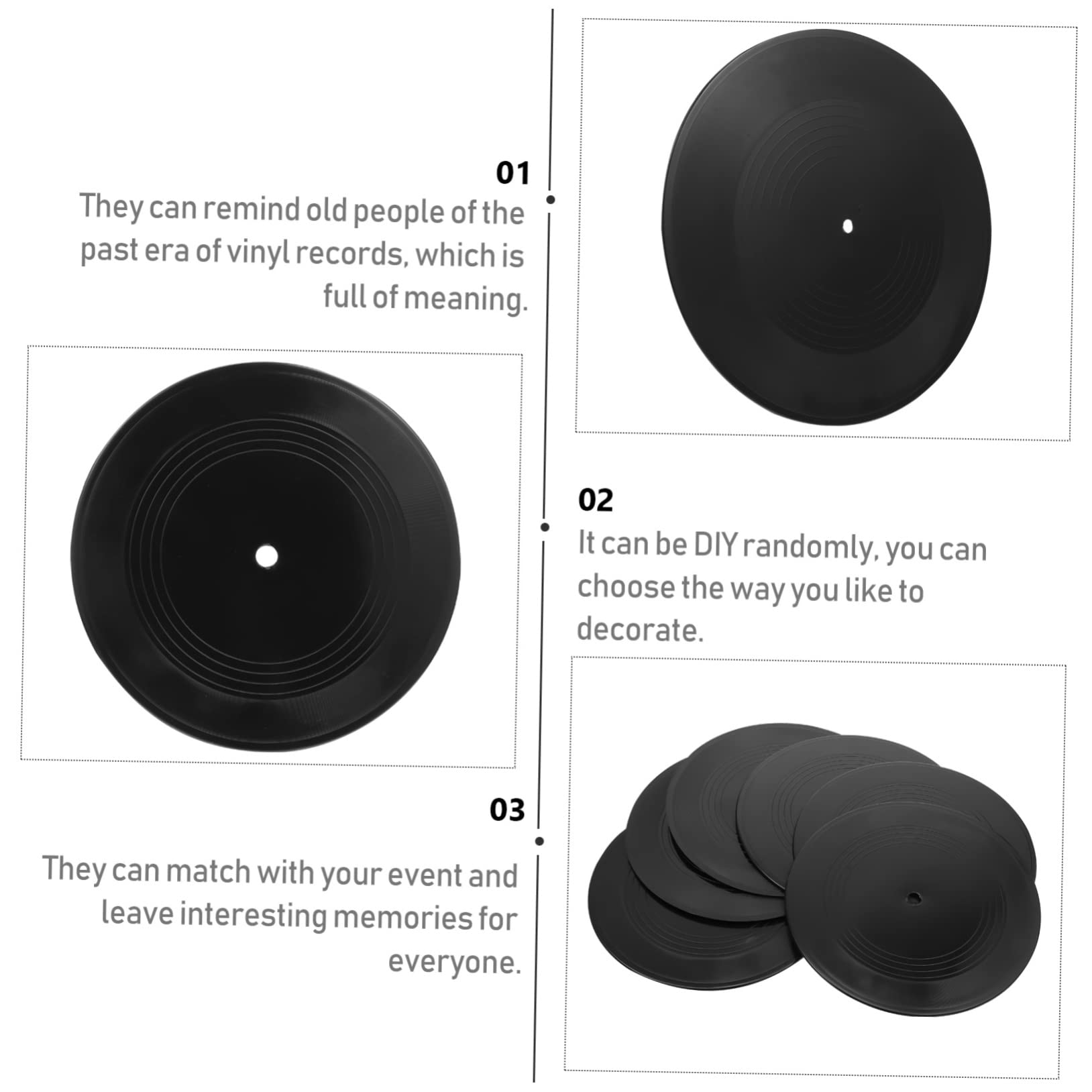 GLEAVI 12 Pezzi Dischi in Vinile Decorativi Neri Stile Retrò per Decorazione Pareti Bar e Caffè Materiale Vinile per Eventi e Fai da Te