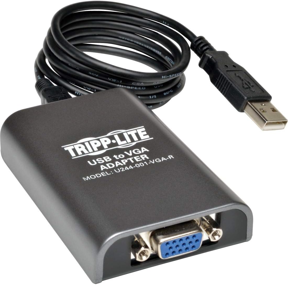 Tripp Lite USB 2.0 to VGA Dual/Multi-Monitor External Video Graphics Card Adapter, 128 MB SDRAM, 1080p (U244-001-VGA-R),Gray