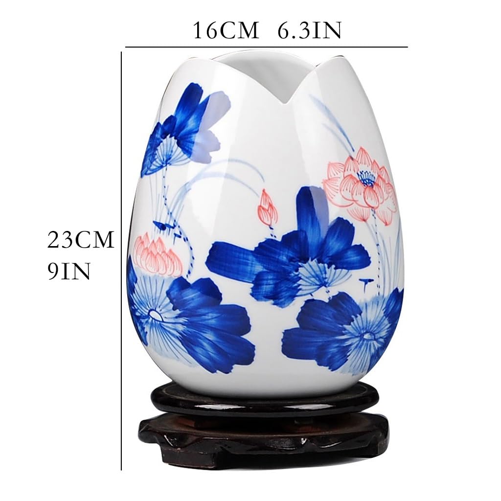 Amazon.co.jp: 花瓶 現代中国の陶磁器青と白の手描きの釉薬赤蓮