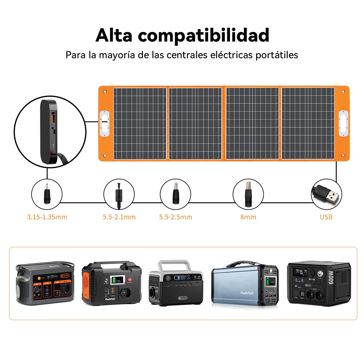Panel solar plegable de 100 W 18 V, módulo flexible, módulo monocristalino portátil, sistema con tipo C QC3.0 para caravanas, camping, balcón, casas de jardín