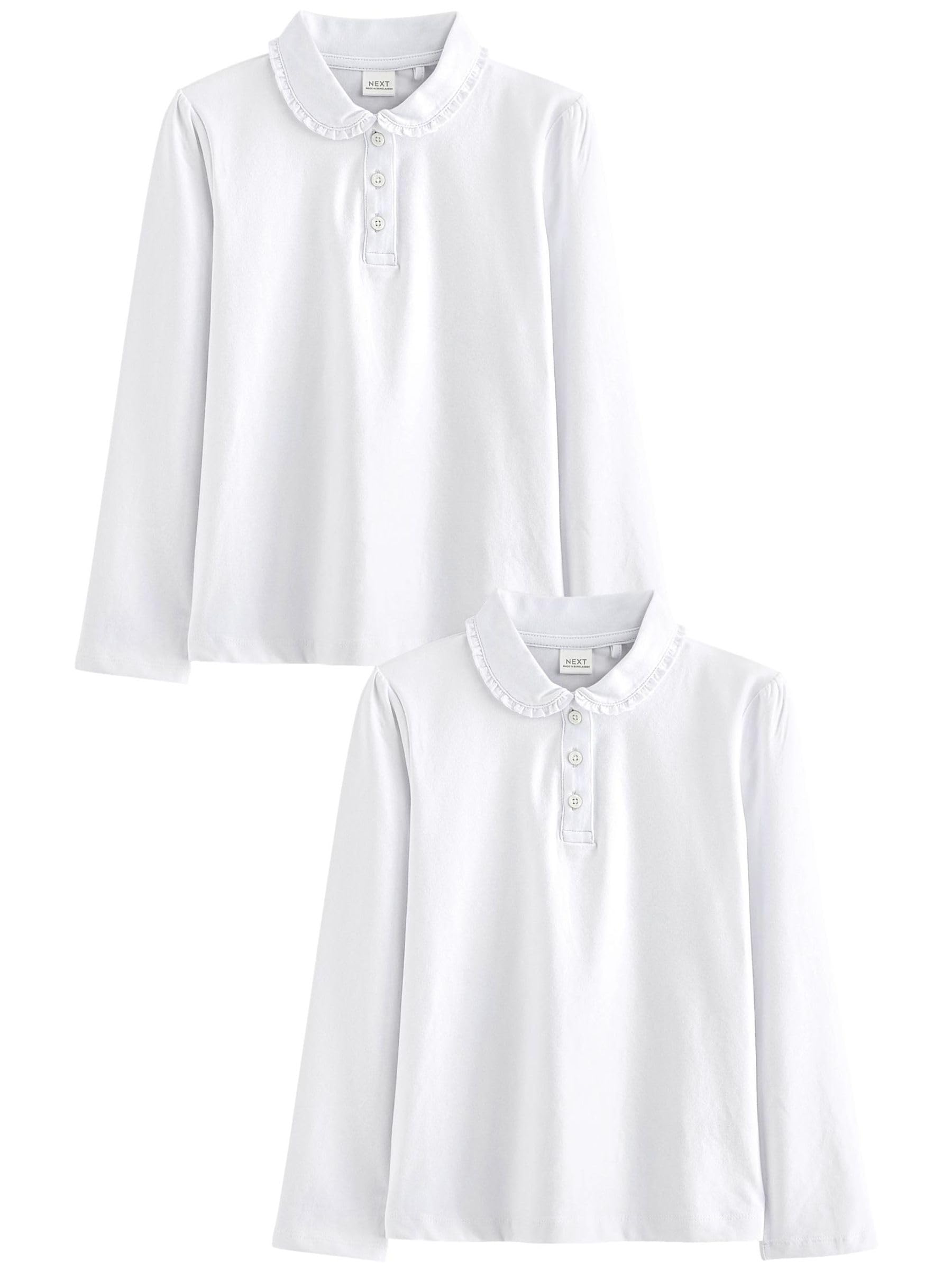 NEXT Fille Polo d'école en Coton Extensible à Manches Longues et col à Volants, Lot de 2