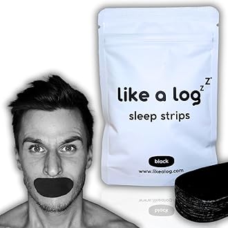 Premium Mouth Tape by Like A Log (Black) - 30 Pack Sleep Strips for a Better Night's Sleep, Reduced Snoring, Improved Nasal Breathing, Gentle Adhesive, Breathable Fabric - Sleep Aid for Men & Women