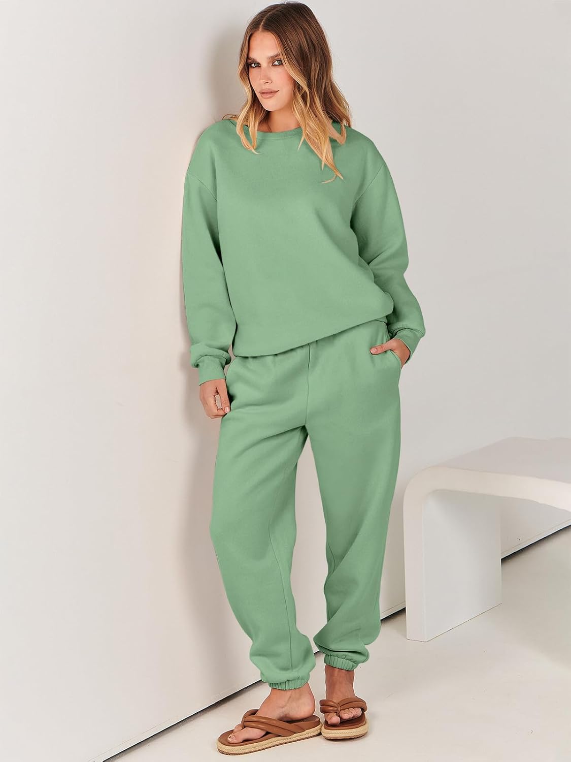 ANRABESS Women's Two Piece Outfits Sweatsuit Lounge Set Long Sleeve Crewneck Sweatshirt Jogger Pants Tracksuit 2025 Fall Sets - Image 9