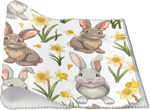 Miniatura 3 de Beautiful Flowers Bunny Placemats Set of 6 Resistant Table Mats Washable Place Mats for Dinner Party Table Decoration