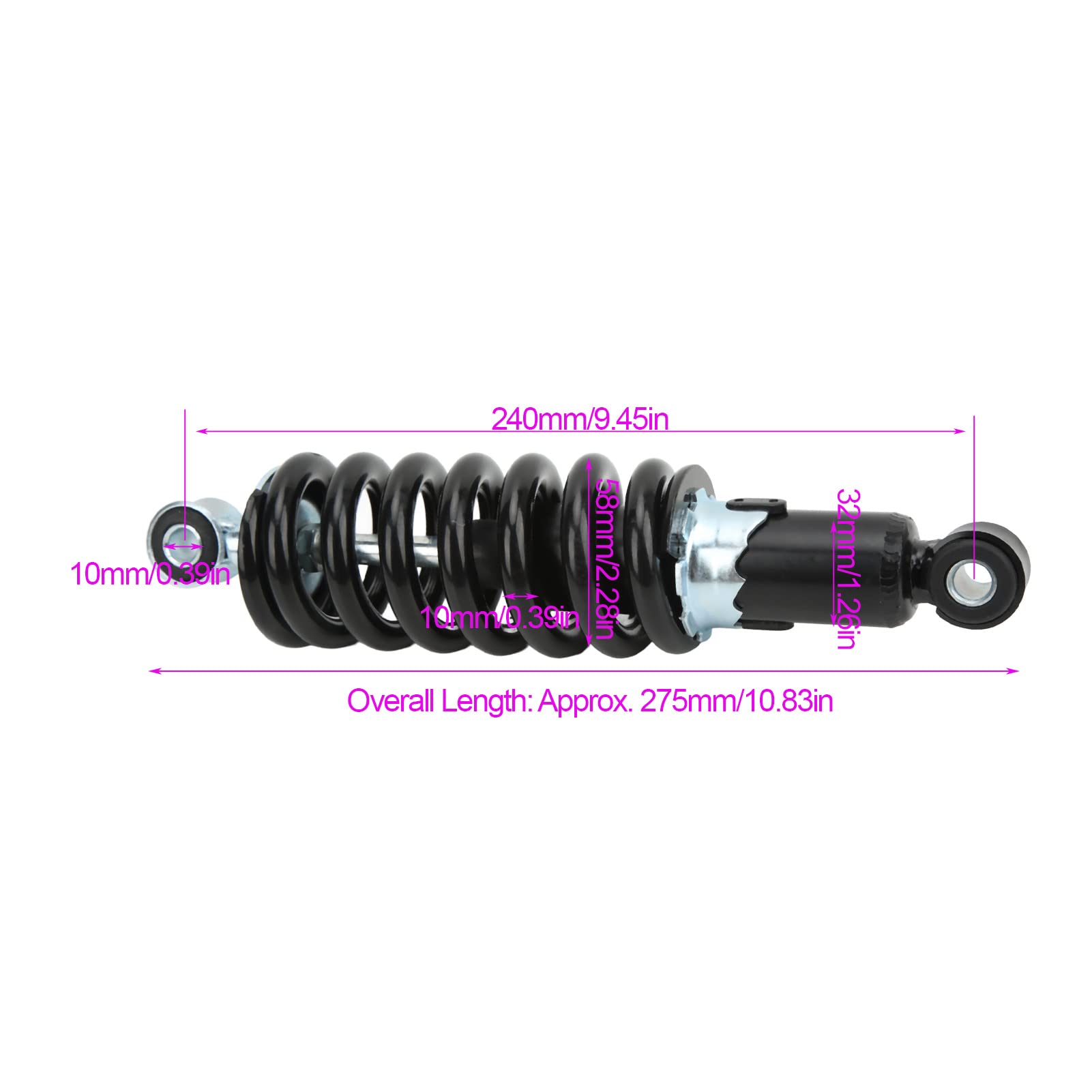 Amortyzator, 240mm Amortyzator Motocyklowy Regulowany Wodoodporny dla do Dirt Pitbike ATV Go Kart Scooter