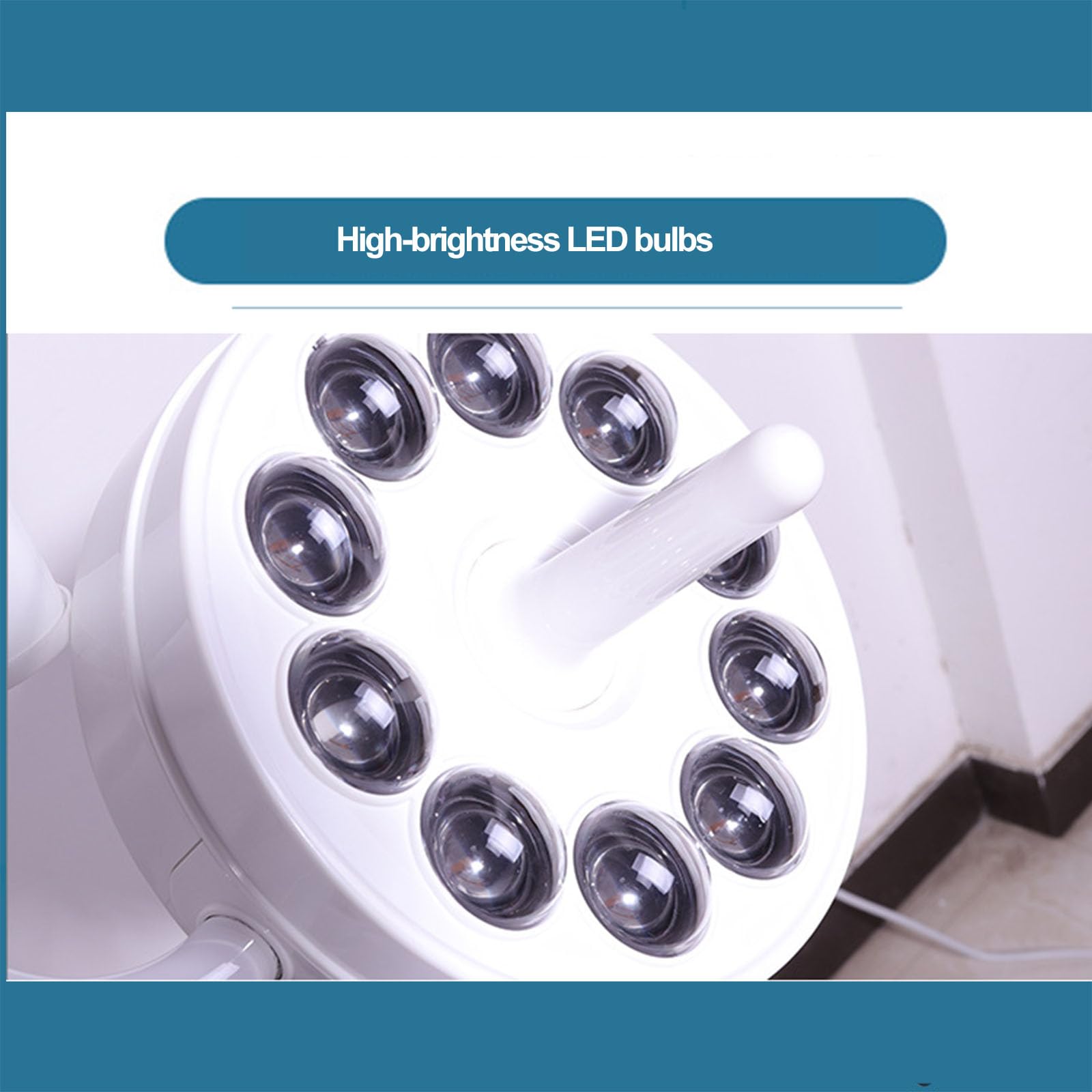 Lampa stomatologiczna do jamy ustnej, lampa bezcieniowa z 10 żarówkami LED, regulowana jasność, uniwersalne kółka, obrót o 360°, do oświetlenia pomocniczego w stomatologii