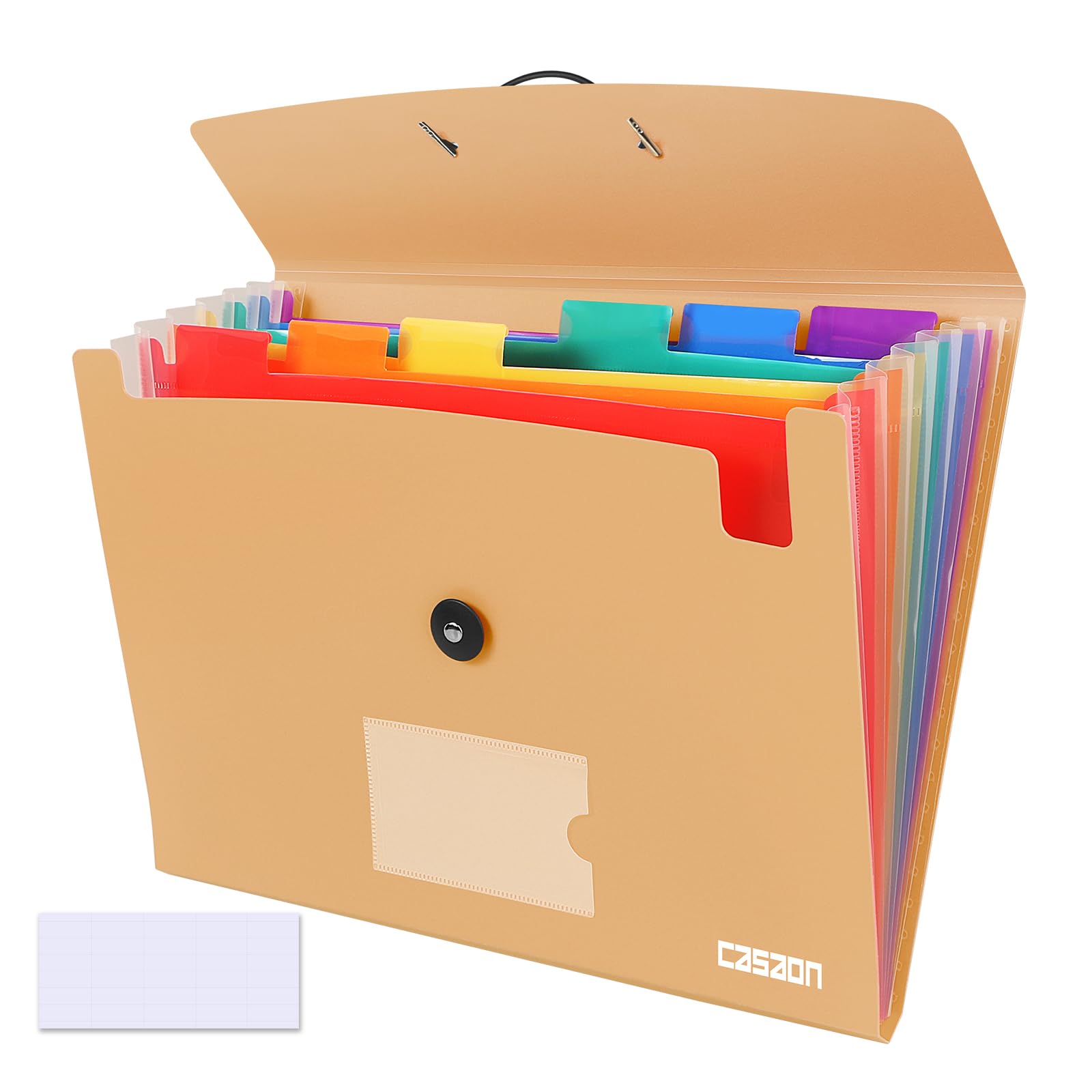 7 Pocket Accordian File Folders, Expanding File Folder A4 Letter Size Paper Portable Document Organizer-Khaki