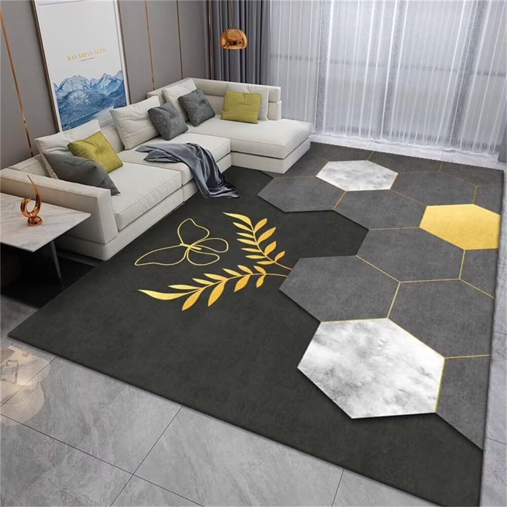Tapis enfant fille garçon gris jaune motif géométrique déco chambre 70x140