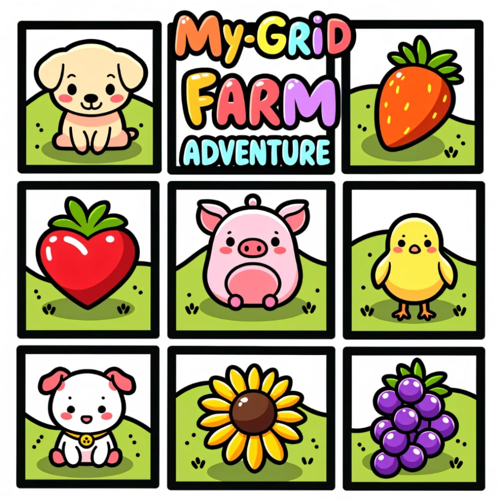 My-GRID Farm Adventure: Farm Animals Coloring Book for Kids, Grid Art Activity Pages for Fine Motor Skills and Scissor Practice, Large Bold Outlines for Preschool and Kindergarten