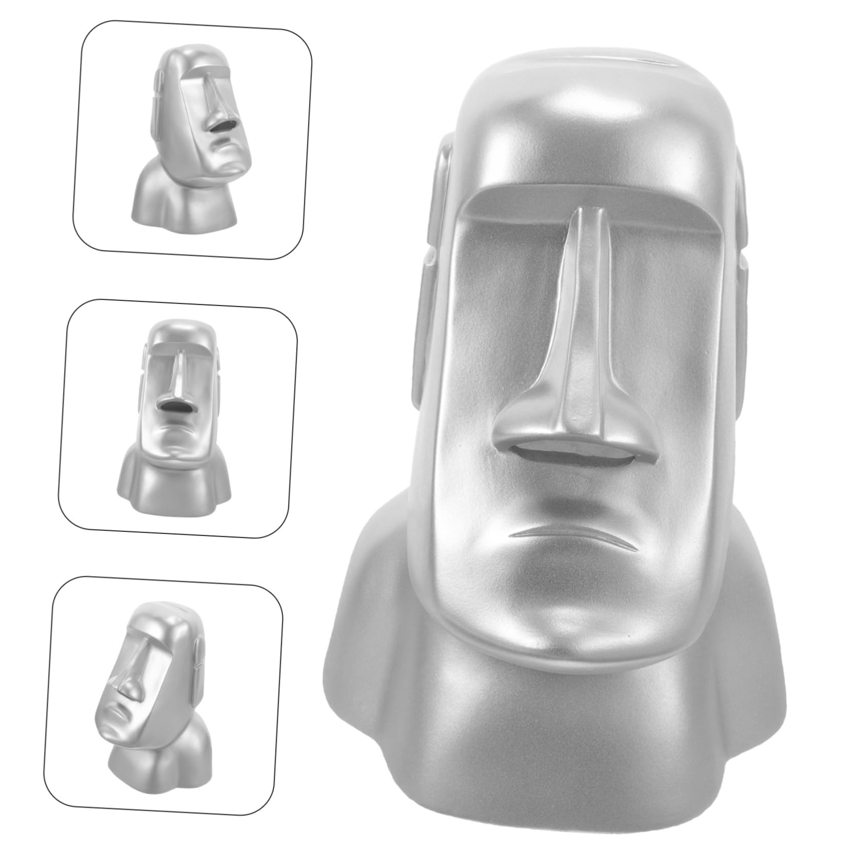 Cabilock Statua Moai Supporto Cuffie da Scrivania in Resina Argento | Decorazione Creativa per Casa e Ufficio, Regge Occhiali e Piccoli Oggetti, Idea Regalo Natale