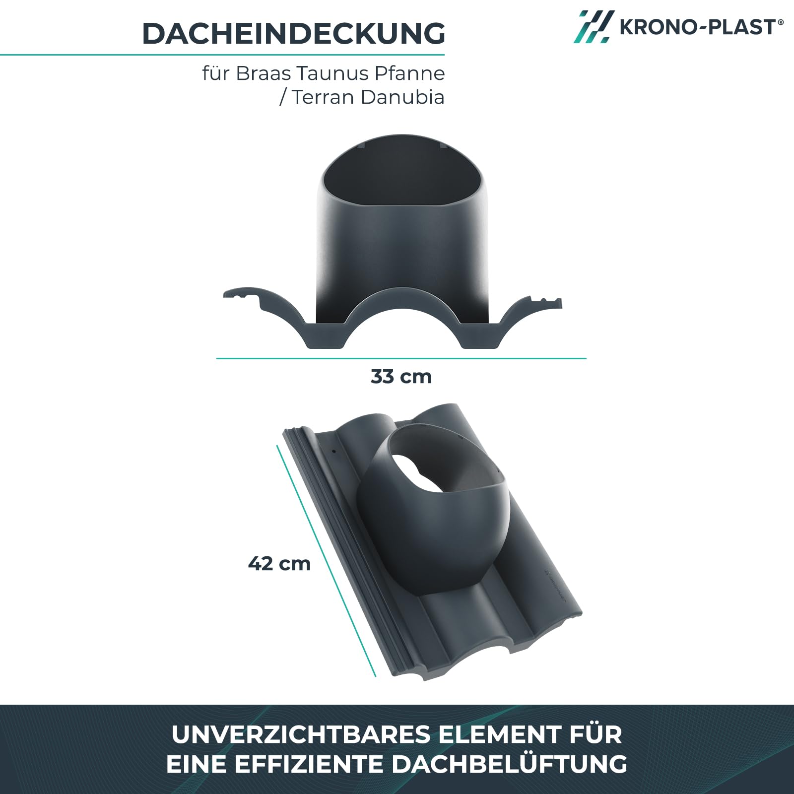 Entlüfterkamin Hivent 125mm mit Isolierung für Betondachziegel Braas Taunus Pfanne - Doppelrömer Dachentlüftung Schiefergrau