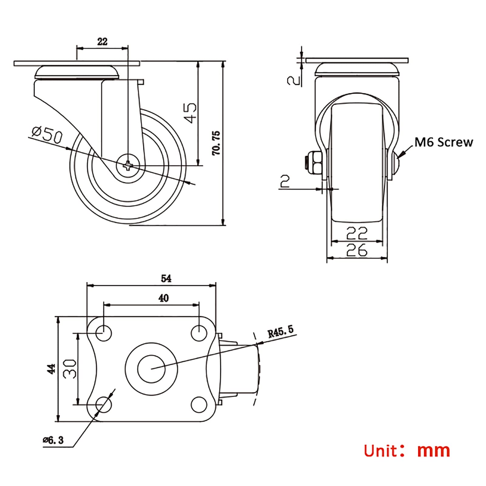 Koła ze stali nierdzewnej 50 mm/2", kierunkowe lub obrotowe/hamulce, elementy zamienne, nośność 50 kg/1 szt., do wózka/stolika nocnego/podnóżka (zestaw 4 szt.)/B (4 szt.)