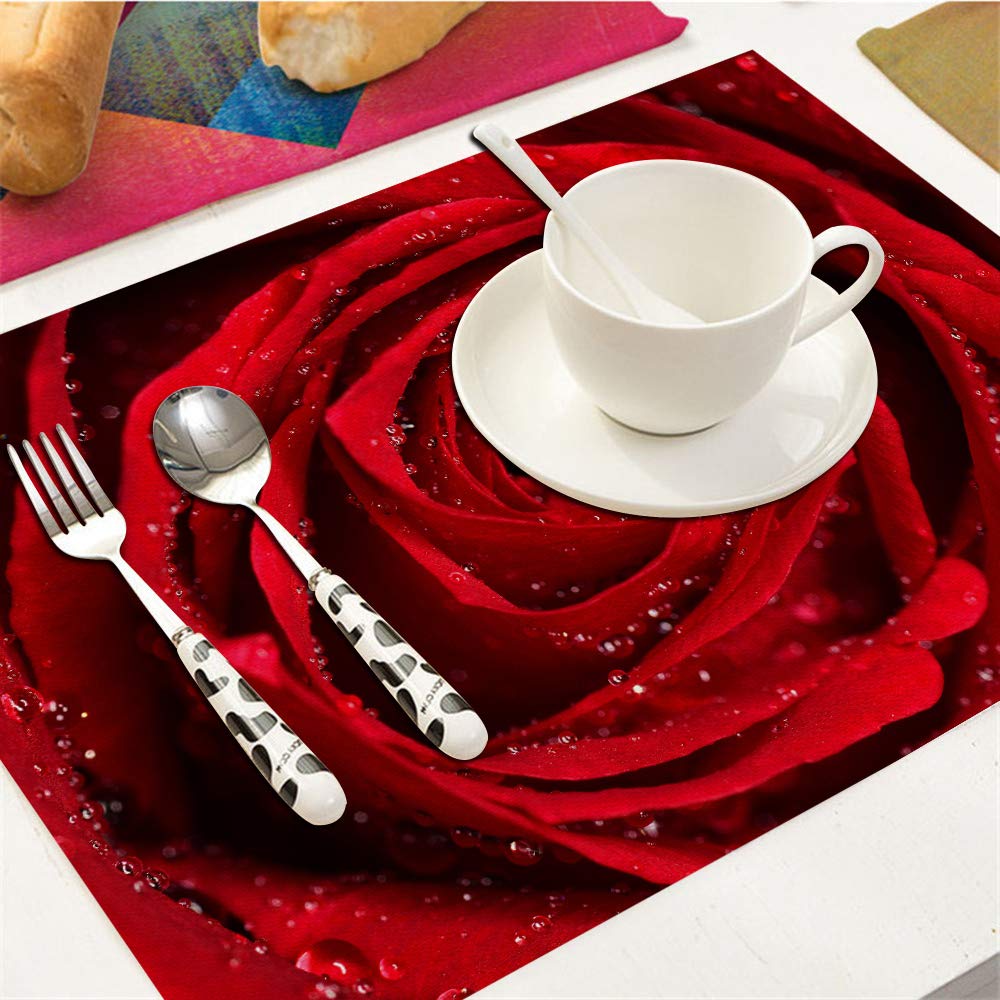 Tischsets Mit Roten Rosen – 4 Stück, 45,7 X 30,5 Cm, Hitzebeständig & Rutschfest