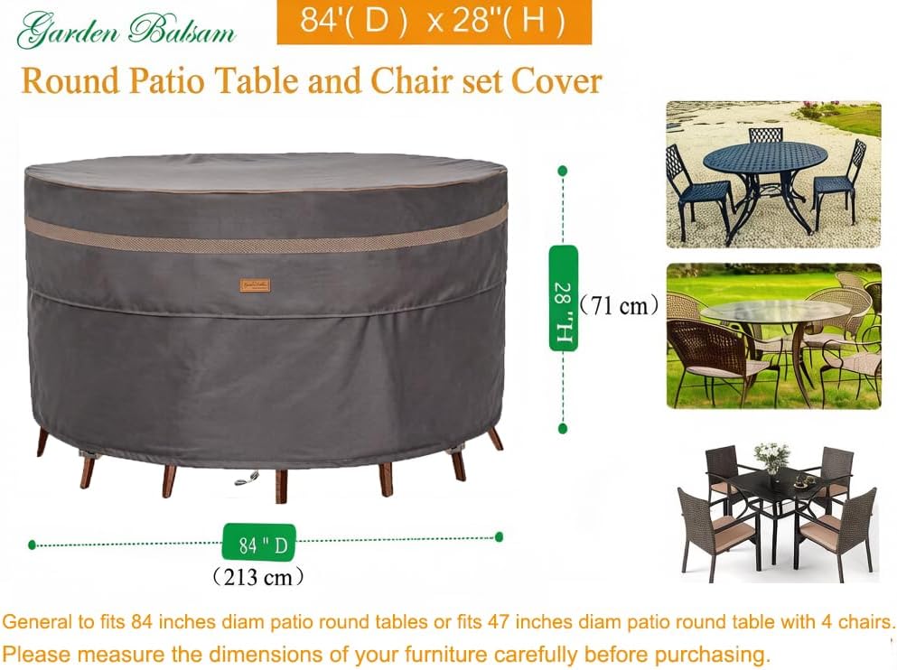 Heavy Duty Waterproof Patio Furniture Covers UV Resistant Round Outdoor Table Chair Covers Large Round 84"Diax28"H Dark Grey