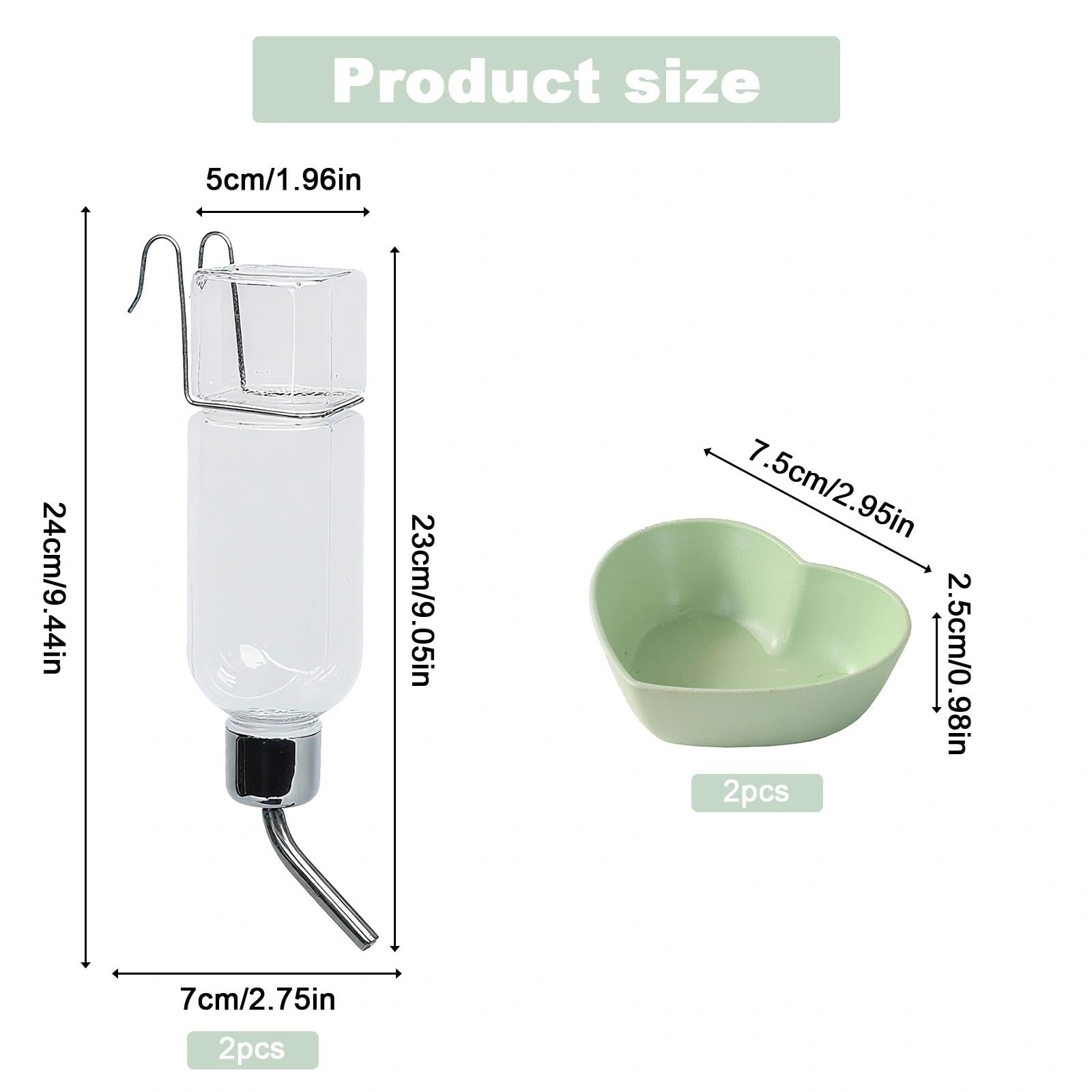 Rabbit Water Bottle, 2 Pcs Guinea Pig Water Bottle Non Drip with Feeding Dish - Image 2