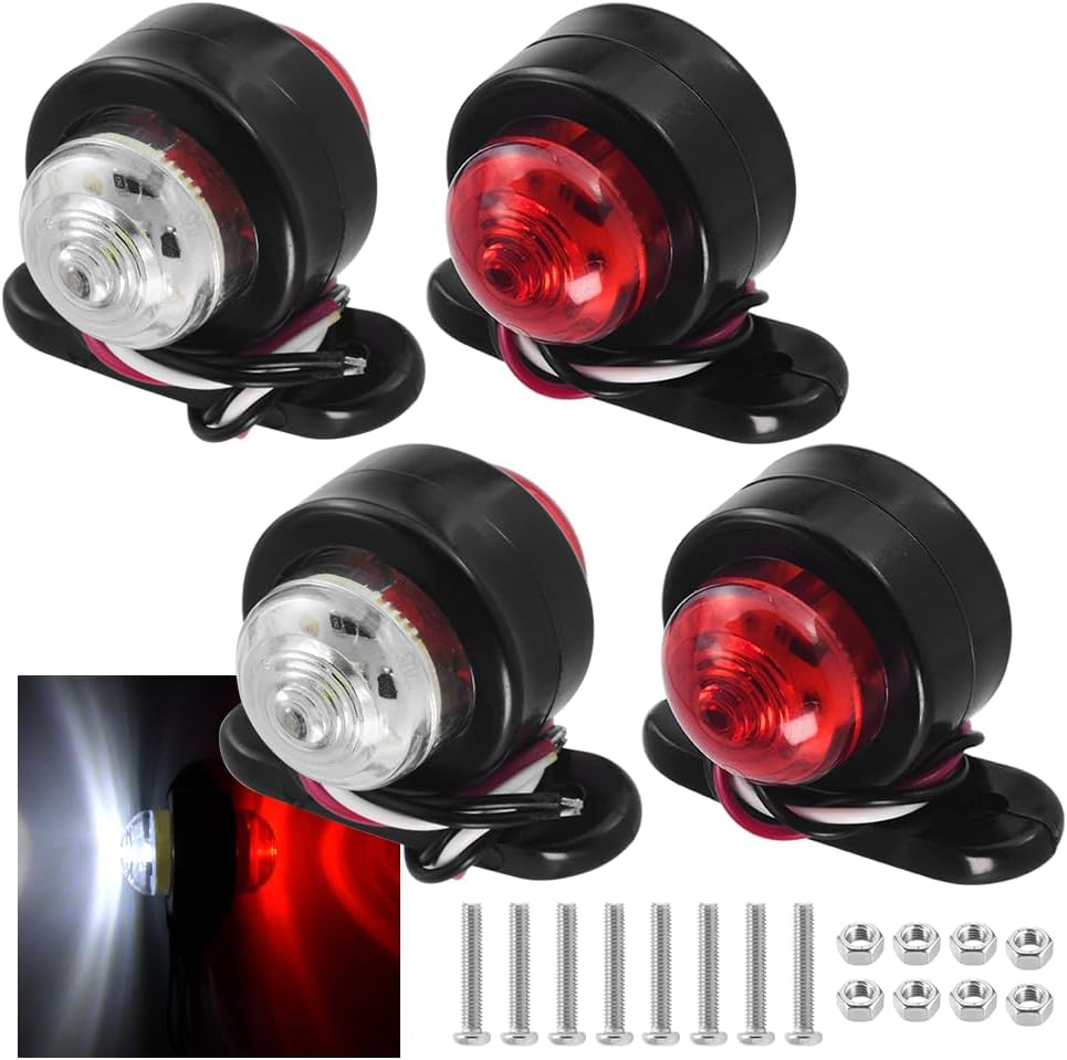 4 Pack LED Side Marker Lights, 12/ 24V Trailer Side Light White Red Double Sided Warning Indicator Lamps Parking Light Clearance Lights for Trailer Truck Lorry RV Caravan