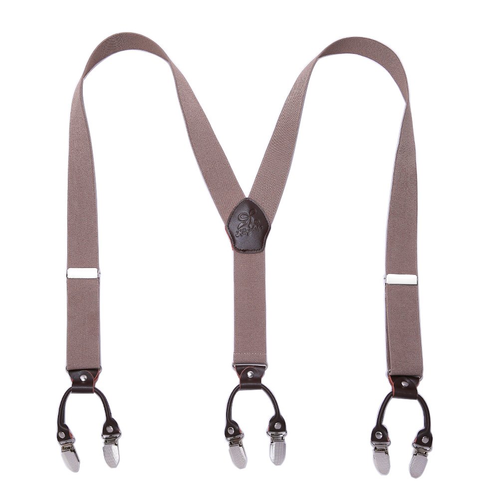 KANGDAI Rindsleder Hosenträger für Herren Breit Y Style 3.5 CM Mit Sehr 6 Starke Metall Clip Durable Elastic Verstellbare Hosenträger Geschenkbox für Herren und Damen