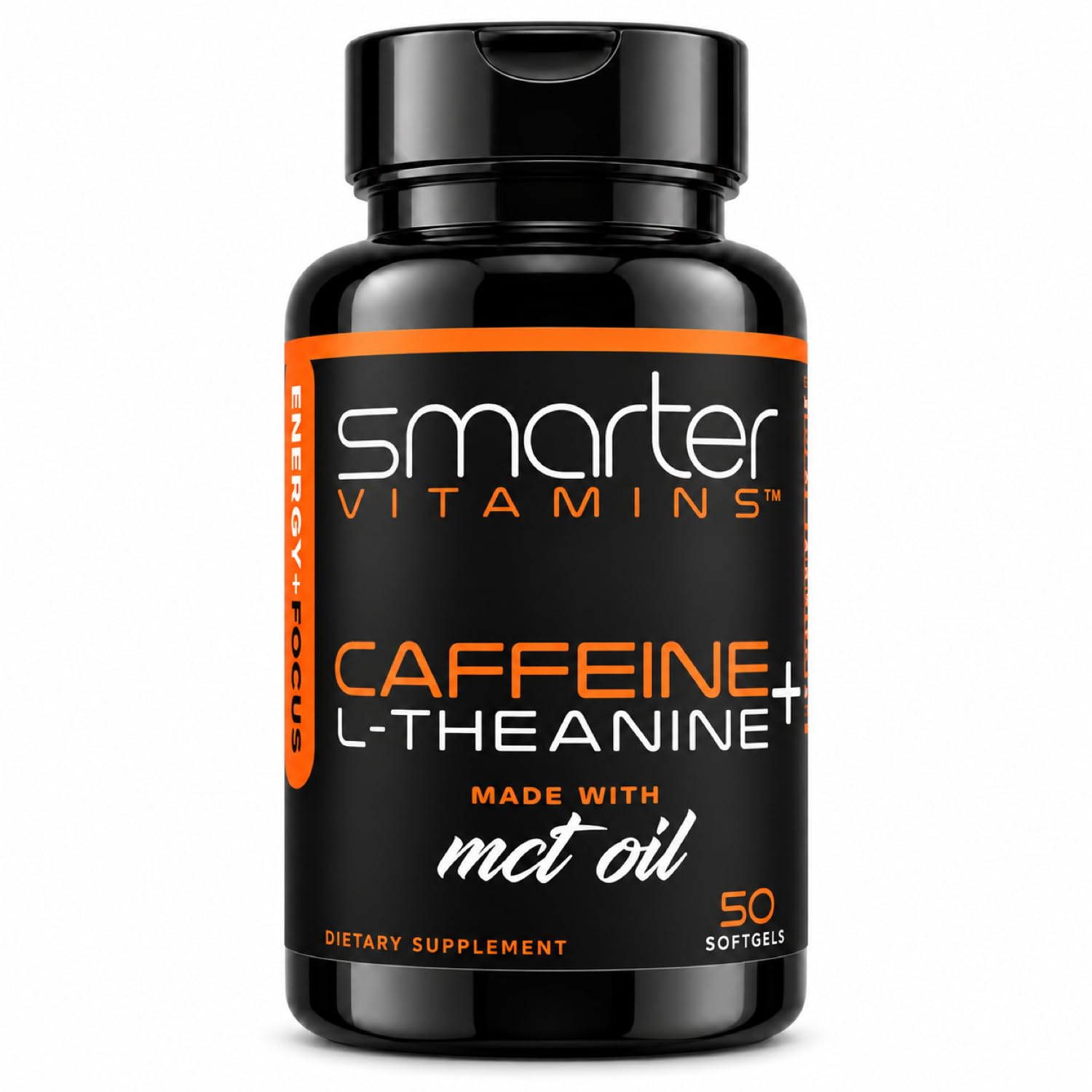 Caffeine Pills 200mg with 100mg L-Theanine & Coconut MCT Oil, 50 Softgels
