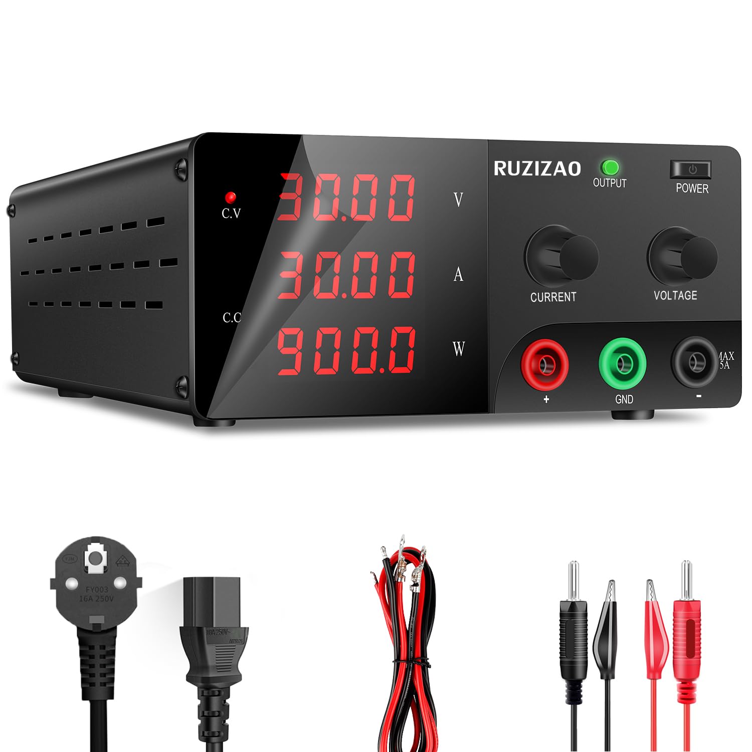 Alimentatore da Banco 30V 30A 900W Alta Potenza Alimentatore da Laboratorio con OUTPUT/Encoder, Alimentatore Regolabile con Display a LED a 4 Cifre e Uscita Stabile per Laboratorio/Elettronica