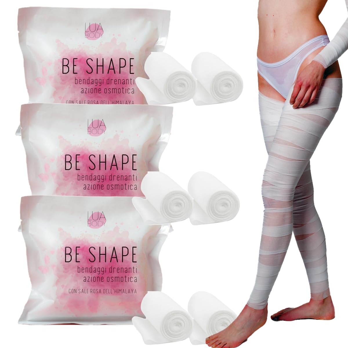 Kit 3 Bendaggi Drenanti al Sale Rosa dell’Himalaya – Trattamento Anticellulite Professionale per Gambe Leggere, Rassodante e Tonificante, bende Ritenzione Idrica e Buccia d’Arancia – Made in Italy