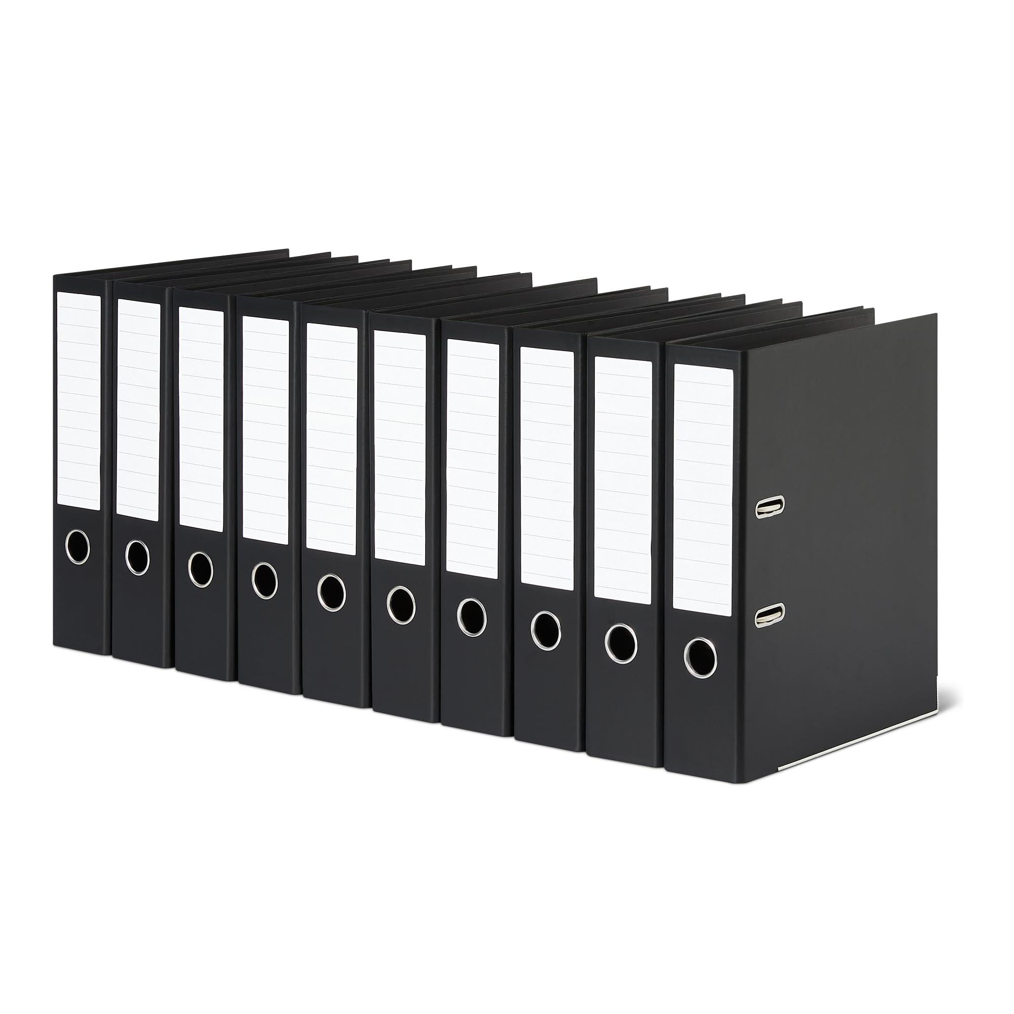 Amazon Basics Lot de 10 classeurs à levier A4, avec anneaux, pour rangement de fichiers de bureau, Noir