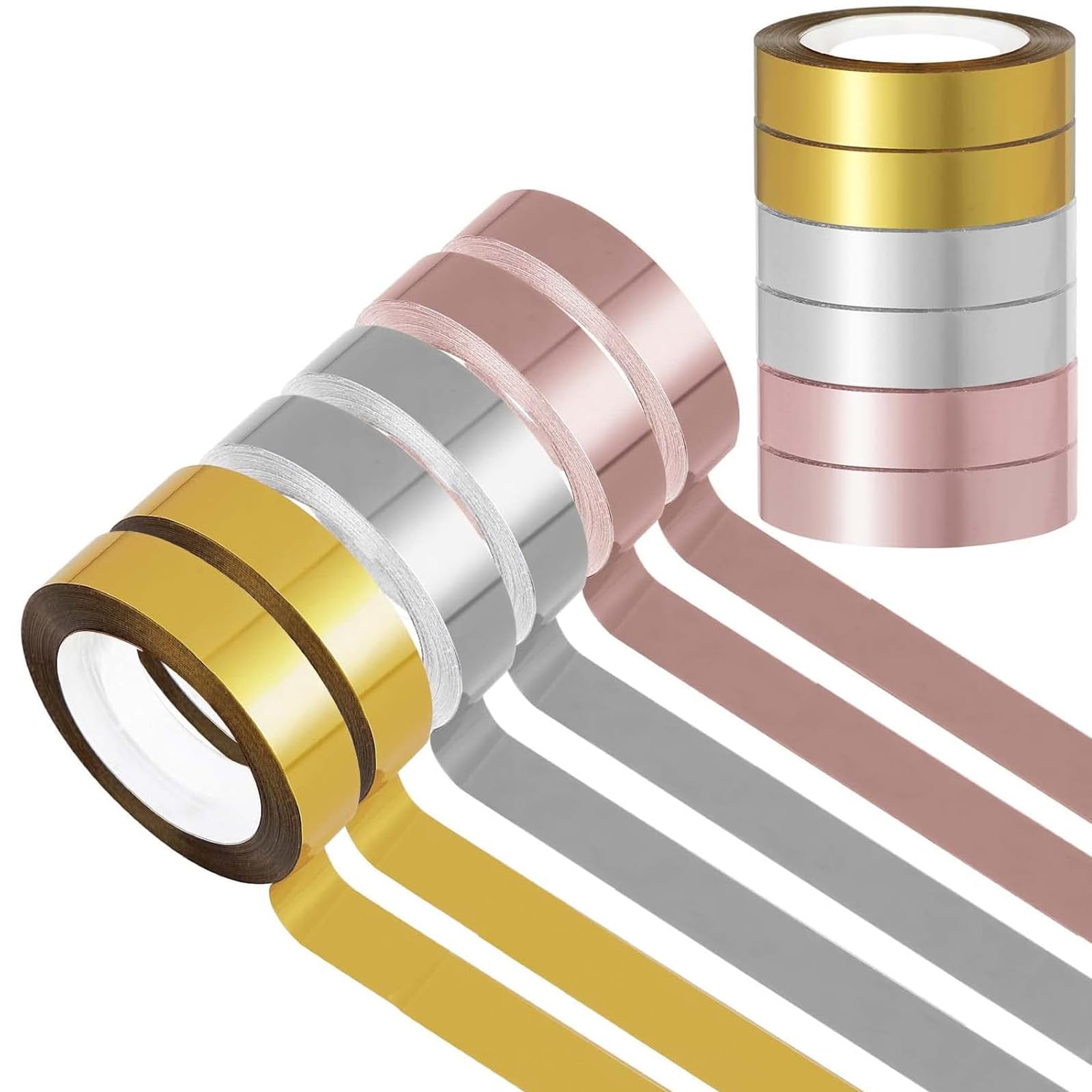 PGKDYC 6 Rolls Foil Washi Tape Solid, Gold Tape, Rose Gold Tape, Silver Tape, Self Adhesive Masking Tape, Decorative Tapes for Arts, DIY Crafts, Bullet Journals, Planners, Scrapbook, Wrapping