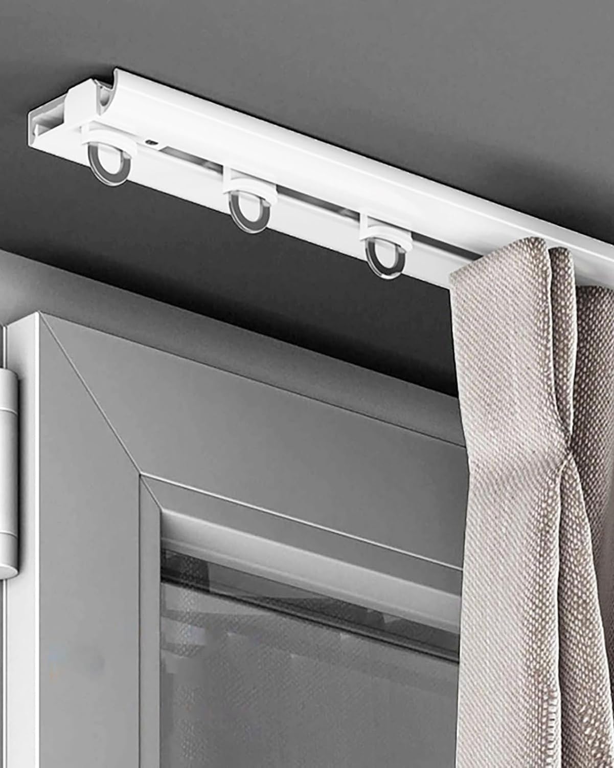 Binario per Tende Spessore 7,1 mm in Metallo per Soggiorno/Camera da Letto, Guida a Soffitto Invisibile, Scorrevole Divisorio per Stanze per Finestra ad Angolo,