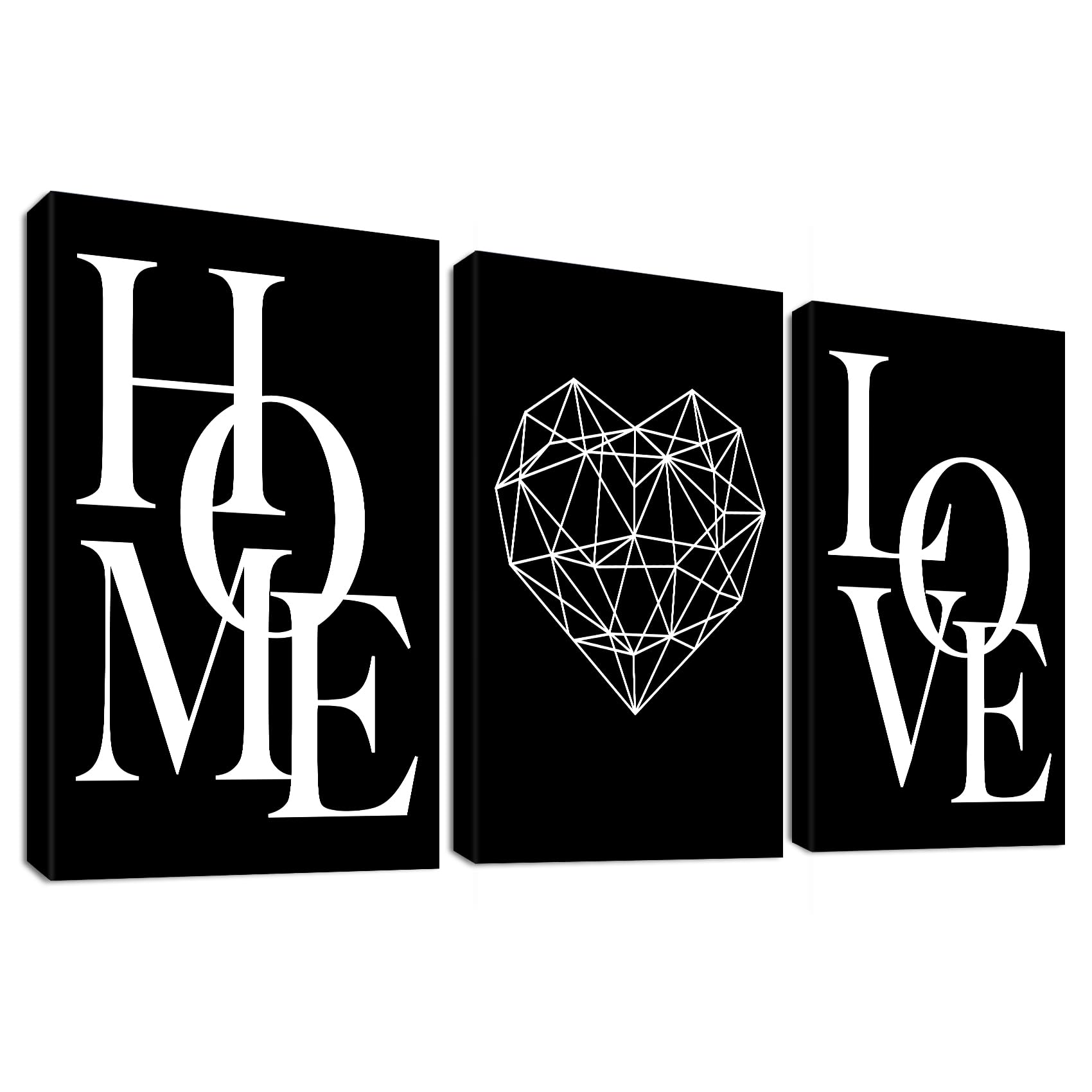 3 Panels Black White Canvas Wall Art Love Home Motivational Quotes Painting on Canvas Print Picture for Living Room Hallway Stairs Bedroom Bathroom Wall Decor Ready To Hang 90x40cm(12"x16"x3pcs)