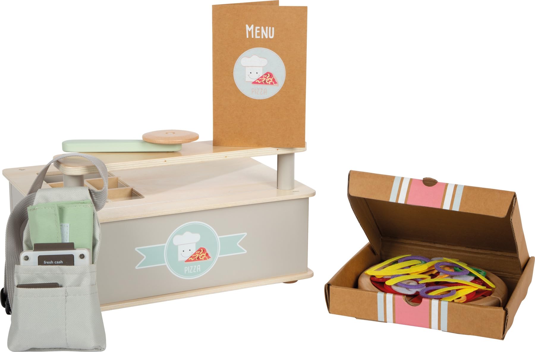 Small Foot Set De Pizza De Madera Con Velcro, 4 Porciones, Cortador, Ingredientes De Fieltro, Para Cocinita, Desde 3 Años