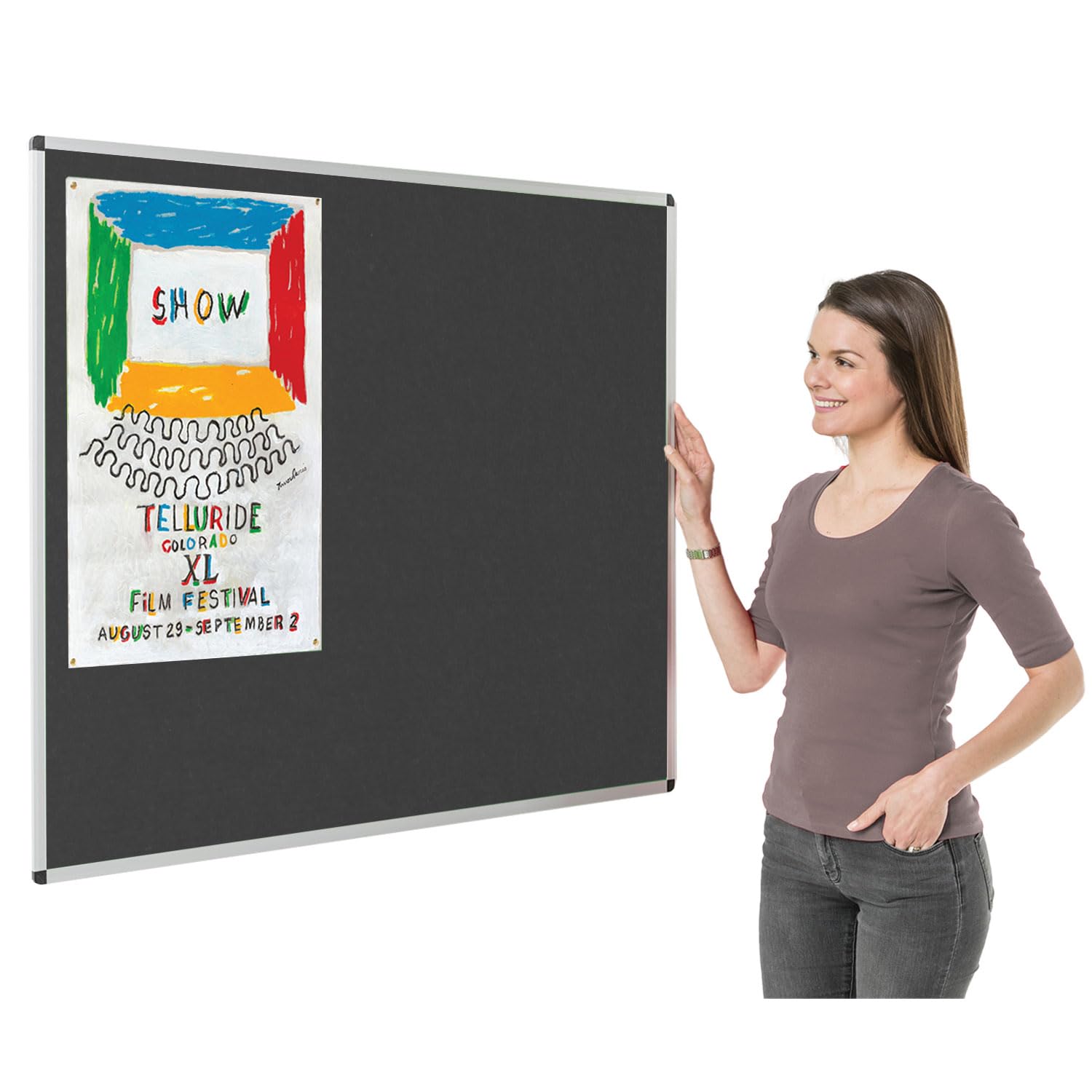 Metroplan Fire-Retardant Aluminium Frame Noticeboard, 120 x 120 cm, Charcoal Pinboard, Wall-Mounted, 12 Colour Options - Ideal for Office, Classroom, Notice Displays