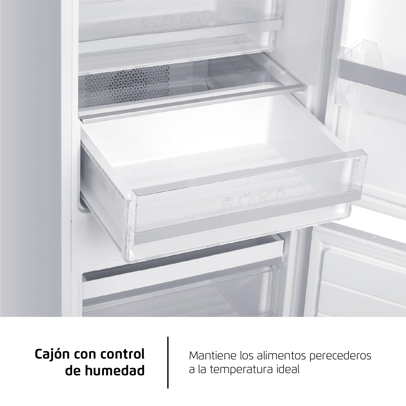 Corberó - Frigorífico Combi | CCH1756NFINT | 253 Litros | 179 cm | No Frost | Display Interior, Fresh Box | Cajón Crisper | Botellero de Madera | Modo Vacaciones | Blanco