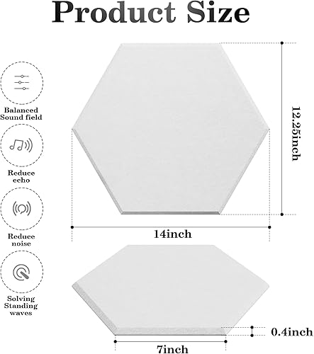 Miniatura 2 de Paneles acústicos, paquete de 12 paneles de espuma a prueba de sonido con herramienta de adherencia triangular, paneles de pared hexagonales