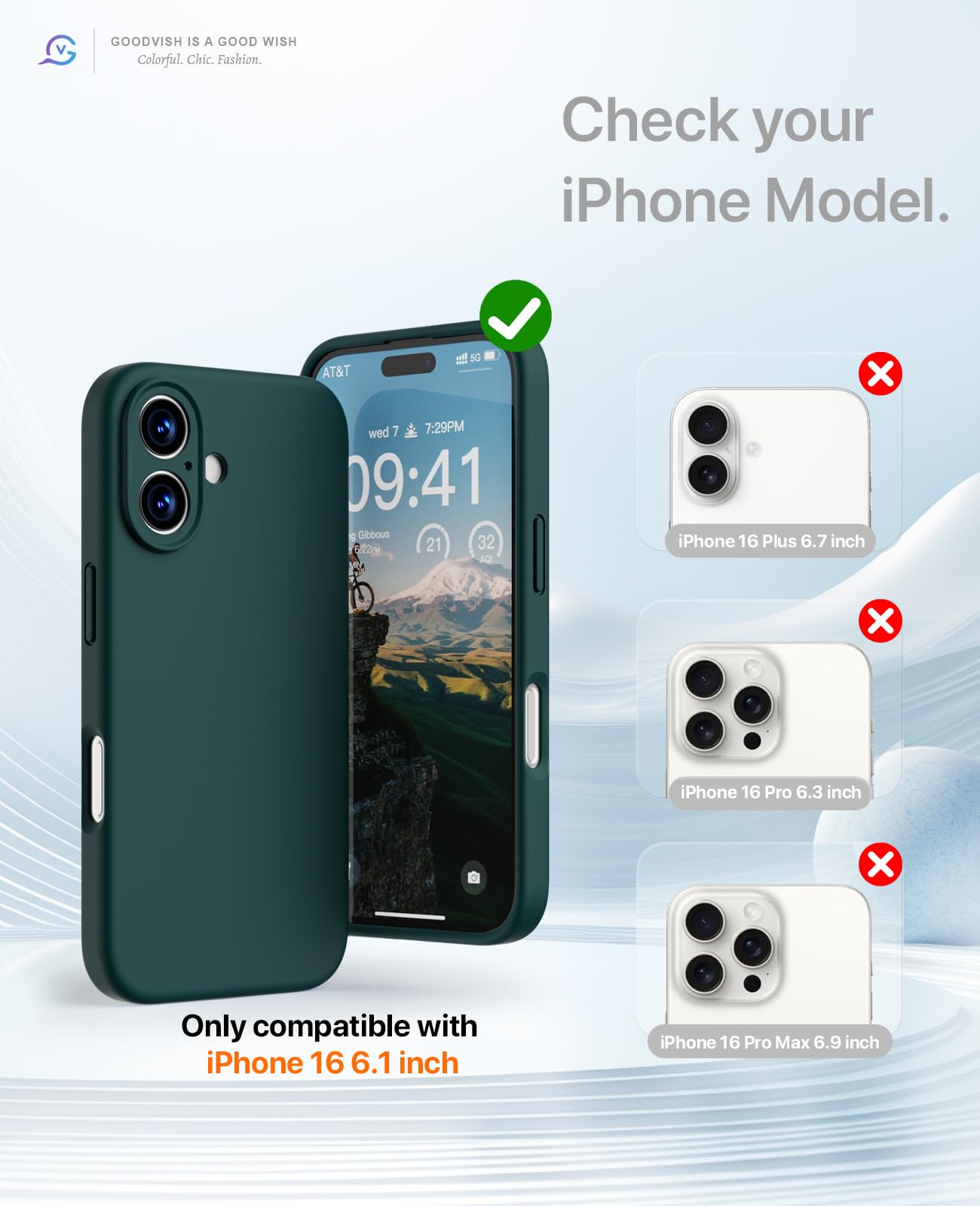 GOODVISH 3 in 1 Silicone Cover per iPhone 16 6.1", Custodia con 2 Pellicola Vetro Temperato [Protezione Fotocamera] 360° Protezione Anticaduta Case per Cellulare Antiurto Resistente, Verde Scuro