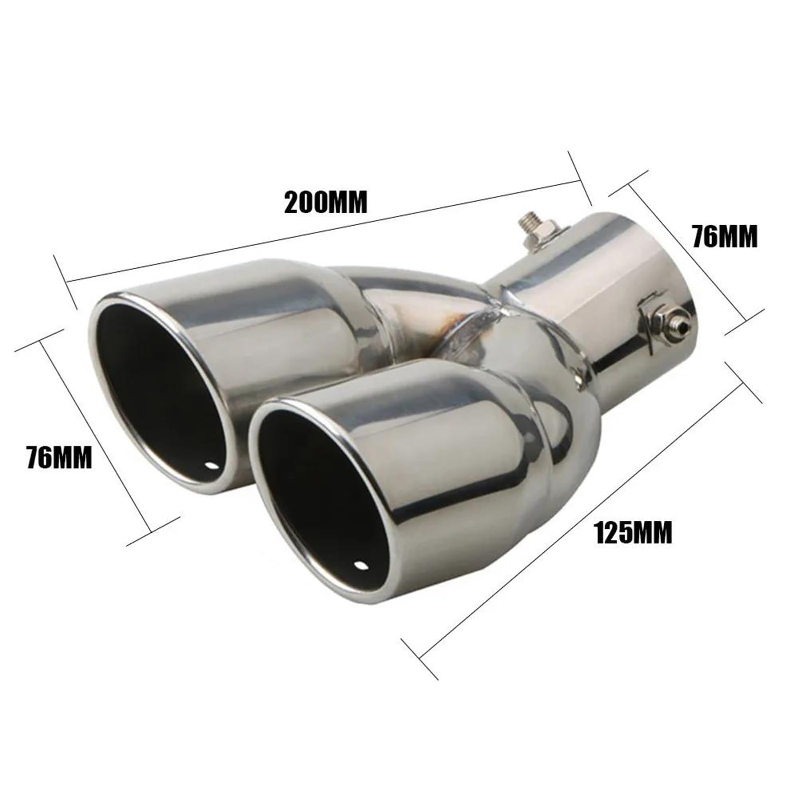Terminale Scarico Terminale Scarico Universale 76 Mm In Acciaio Inox Cromato Doppia Uscita Finitura Cromata Rivestimento Gola Posteriore Modificato Auto Tubo Scarico