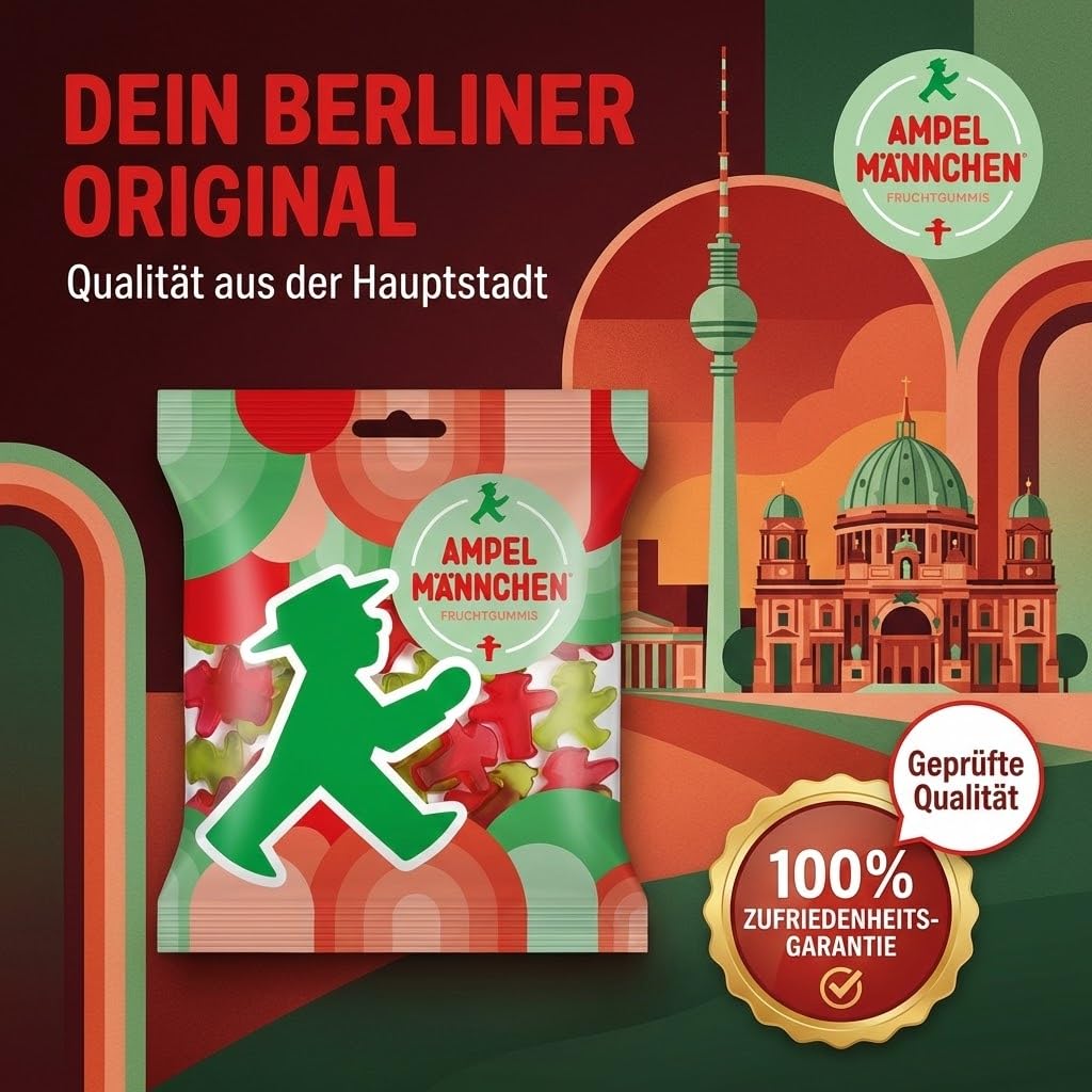Ampelmann 20x 160g Fruchtgummis - Fruchtige Gummibärchen - Kirsch & | Gummibonbons in Kultform inkl. DDR Kochbuch & Karte - Ideales Naschwerk im Vorratspack für Partys & als Geschenkidee