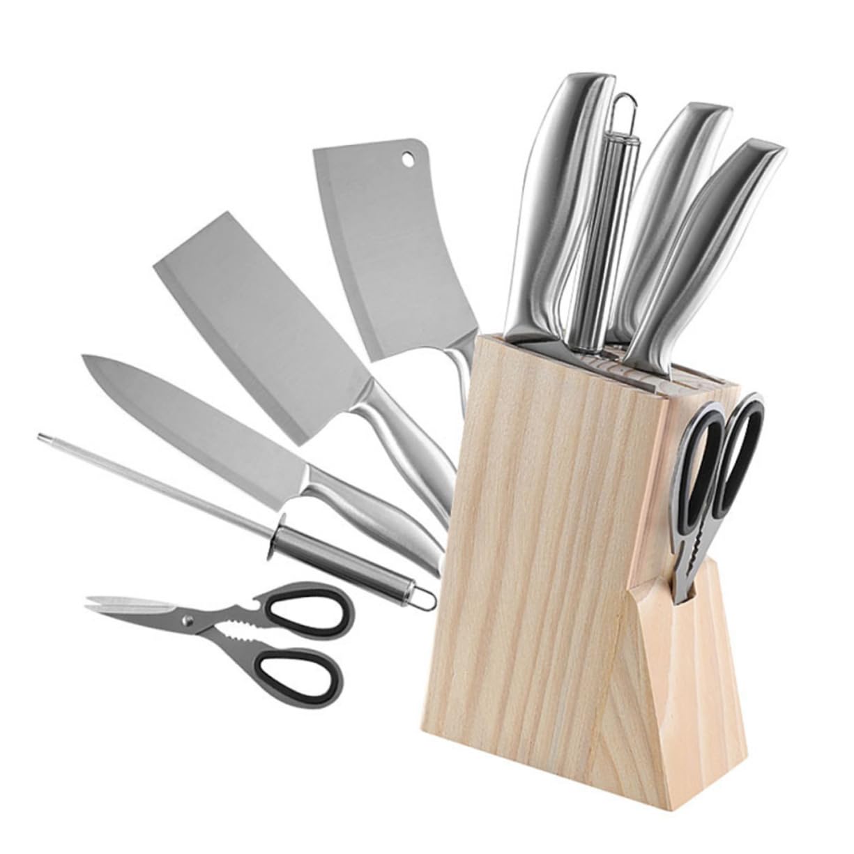 Cabilock Set Coltelli da Cucina Professionali 6 Pezzi in Acciaio Inox e Legno con Ceppo Resistente All'ossidazione e Spazio Salvaspazio per Uso Quotidiano