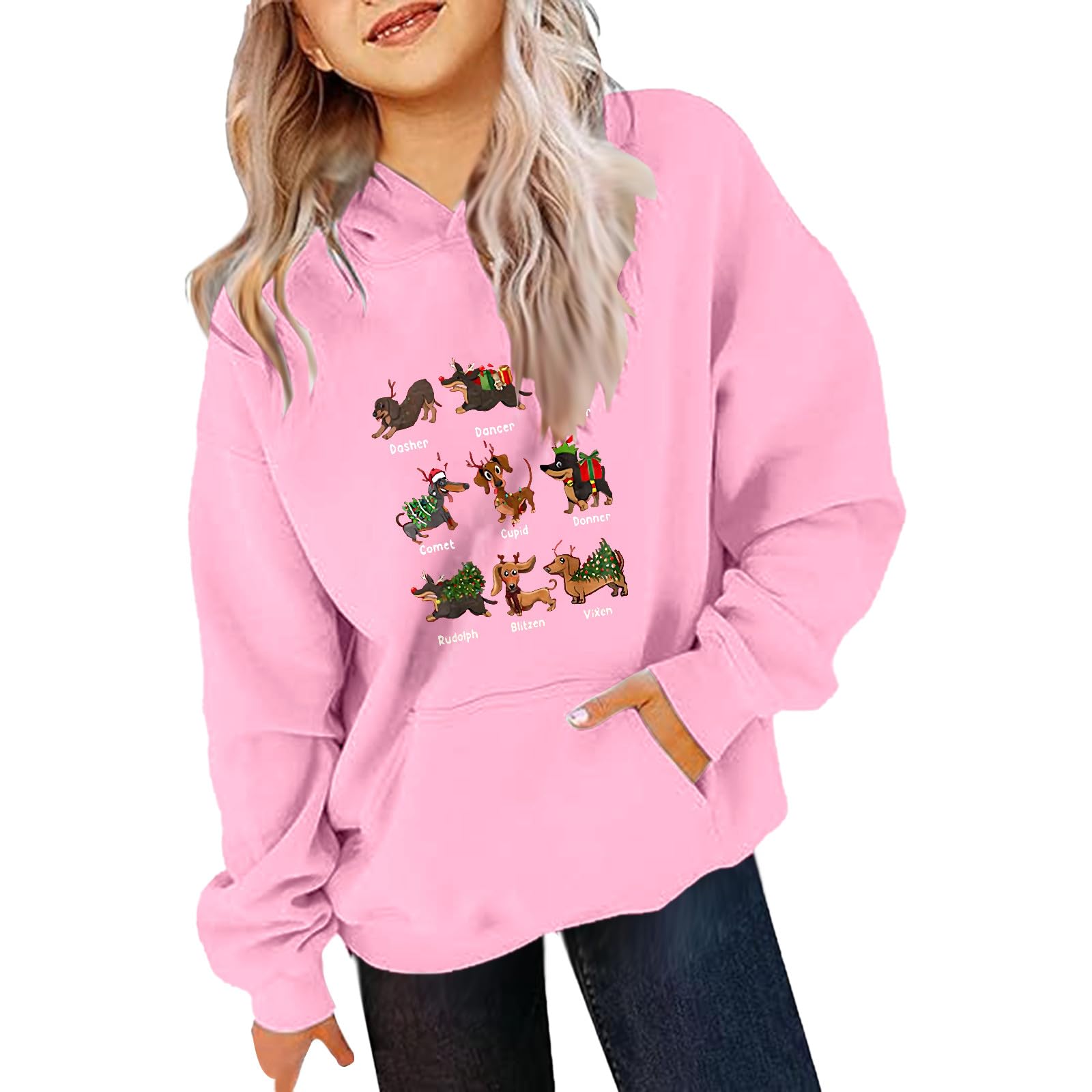 HuihongChristmas Hoodie Kids Girls Age 4-14 Years Trendy Graphic Xmas Sweatshirt for Teen Girls Winter Long Sleeve Pullover Cute Cartoon Comfy Casual Athletic School Children Tops Blouse