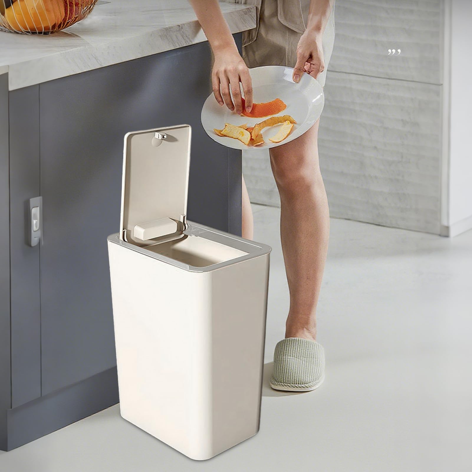 Cáneo De Basura Con Tapa, Compacto, 33x9.5x13 Cm, Contenedor Sanitario, Contenedores De Desechos De Superficie Fácil De Limpiar, Para Varios Espacios Interiores Como Baño, El Dormitorio, El Lugar D