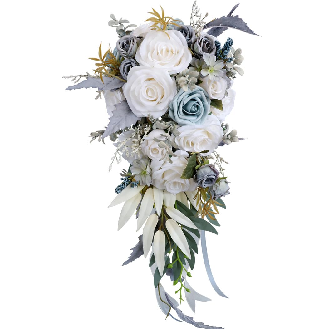 HUFFA Artificial Rose Waterdrop Waterfall Bouquet for Weddings | Elegant Hand-Held Bridal Floral Arrangement