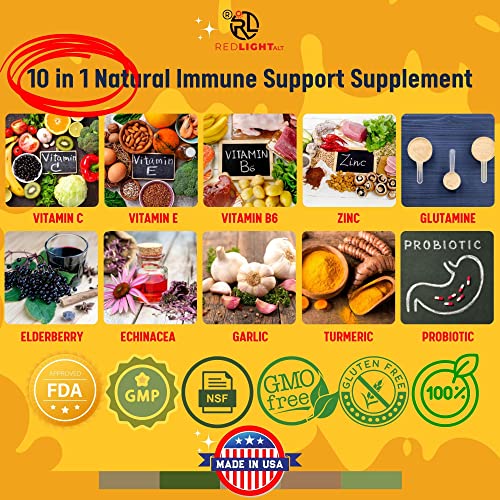 Emergency 10 In 1 Natural Immune Support Supplement Vitamin C Vitamin E Vit B6 Zinc L-Glutamine Elderberry Fruit Extract Garlic Echinacea Turmeric Immunity Defense Booster For Adult Veggie Capsules #TOP2