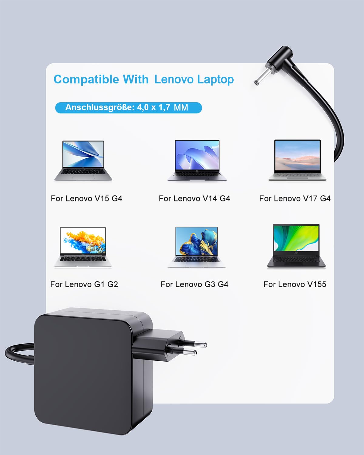 65W Caricatore PC Portatile Alimentatore per Lenovo V15 V14 V17 G1 G2 G3 G4 G1-IML G2-ITL V155 V15-ADA 82C7 V15-IIL V15-IGL V14-ADA V14-IWL V15-IWL V320 V140 V340 Flex 4 5 ADLX65CCGE2A ADLX65CLGE2A