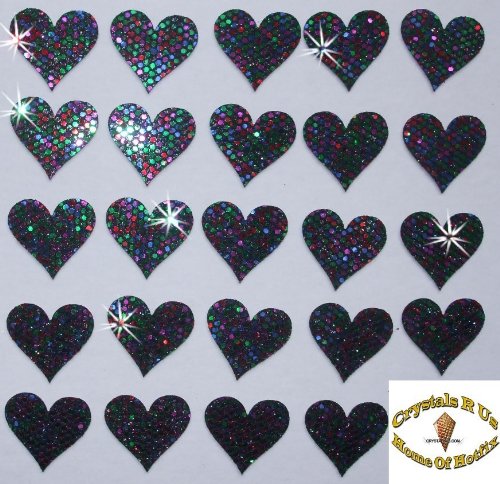 2 Packs = 48 Fabric Sequin 20mm Hearts Iron-On, Rainbow