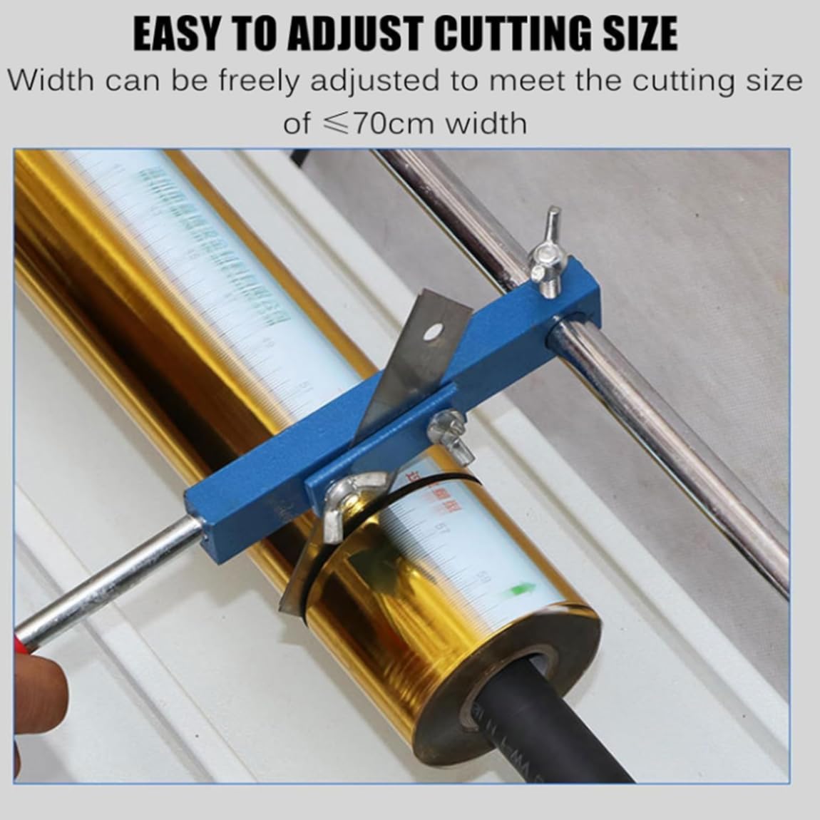 Cortadora eléctrica de rollos de estampado en caliente, ancho ajustable ≤ 70 cm, núcleo de 27 mm, corte suave, para imprimir embalaje de cuero