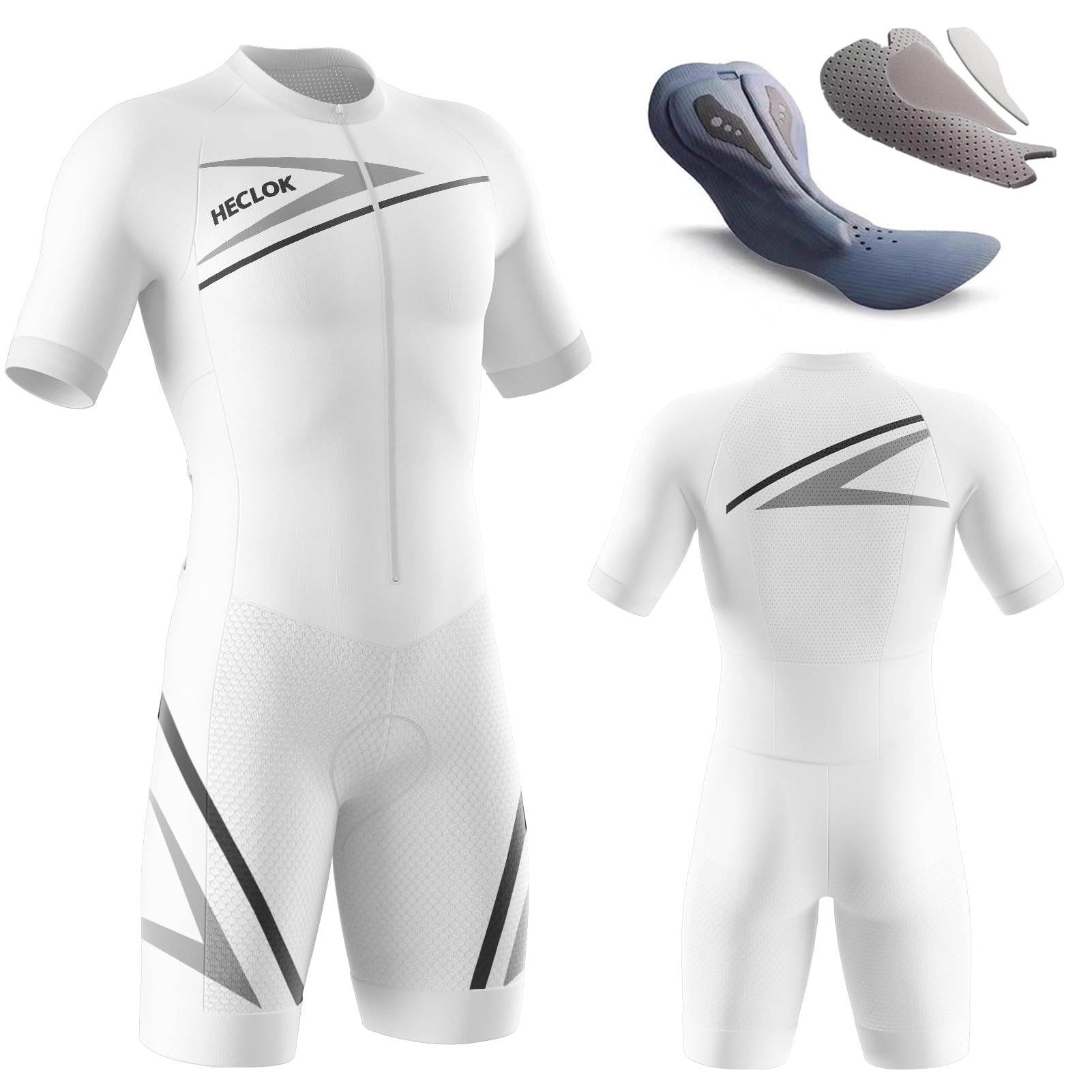 Heclok Men's Typ-2 ’S Cycling Skinsuit–Competition Professional Padded,Breathable, Quick Dry Triathlon Suit–Short Sleeve One Piece Bodysuit For Bicycle Training,Cyclist Clothing (,Xxl)