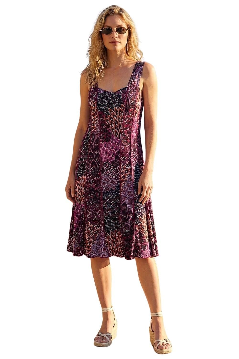 Roman Women's Dark Pink Peacock Print Panel Dress In Size 20