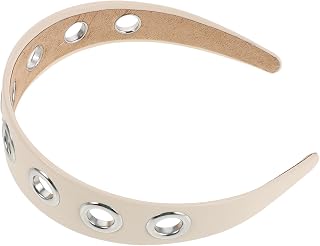BESTOYARD Wide PU Openwork Headband with Large Metal Rings for Women | Matte White Finish, Flexible Cutout Circle Design, Office and Work Wear, Comfortable Low Pressure Fit